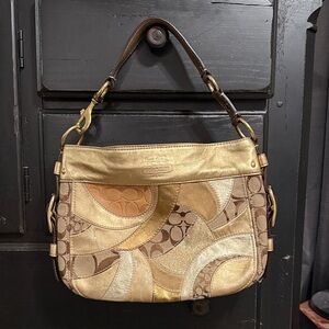 Coach Metallic Gold and Brown Shoulder Bag